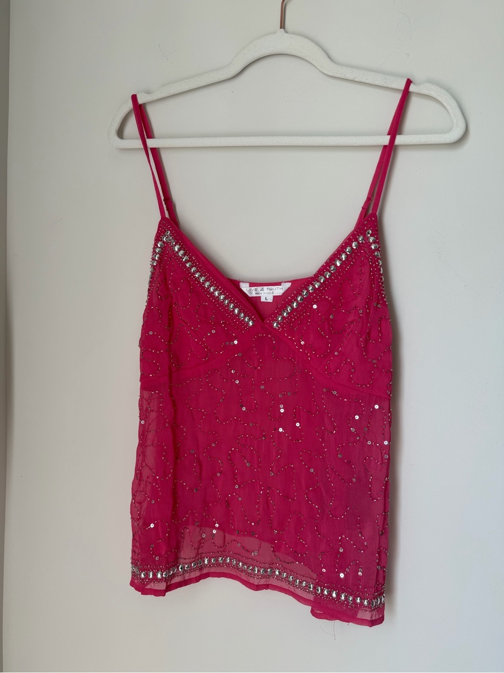 Pink Beaded Spaghetti-Strap Cami tank top